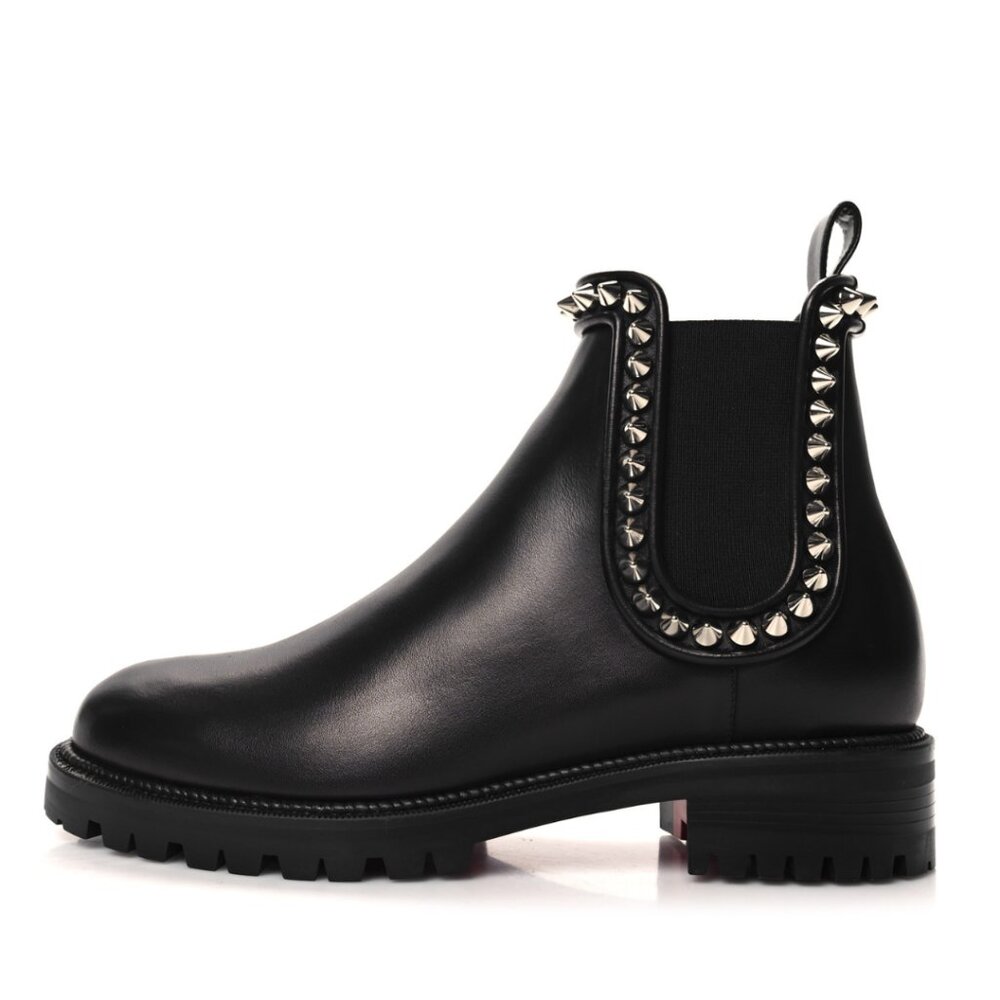 NWT Christian Louboutin Capahutta Chelsea Boots Black Calf Leather Silver Spikes